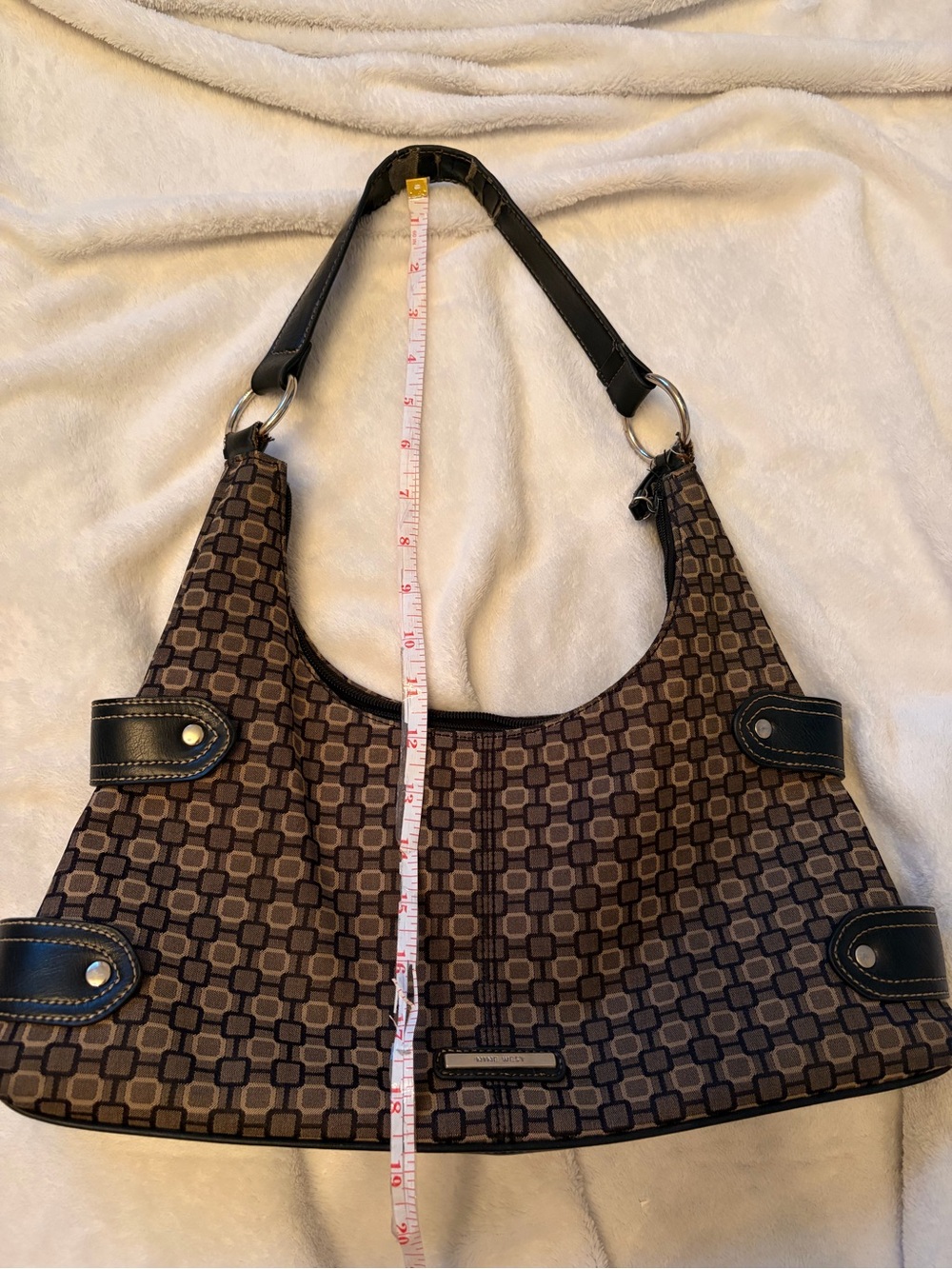 Vintage Y2K Nine West Geometric Brown Shoulder Bag | 90s 2000s Hobo Purse Style - Picture 9 of 11
